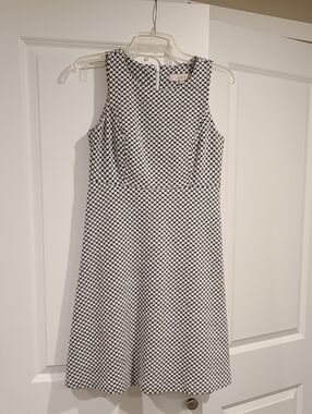 LOFT Black and White Sleeveless Midi A-Line Dress